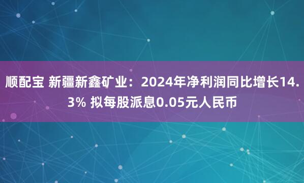 顺配宝 新疆新鑫矿业：2024年净利润同比增长14.3% 拟每股派息0.05元人民币